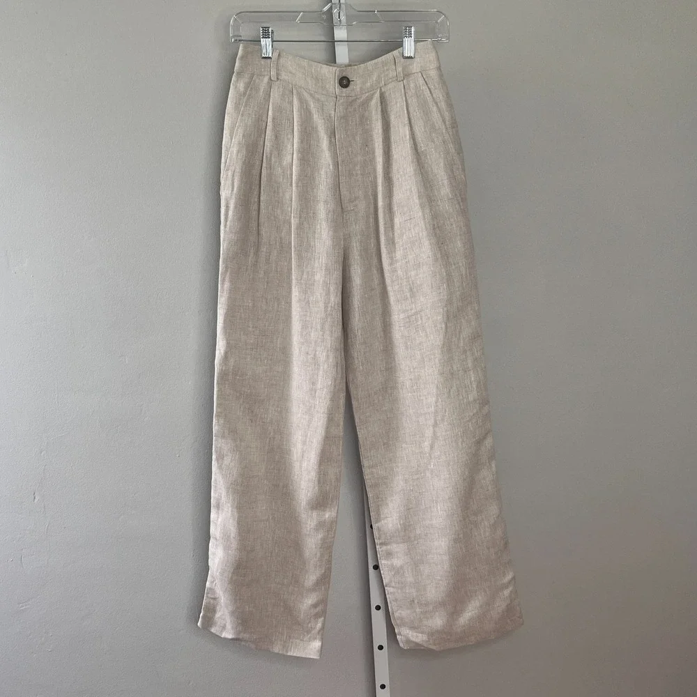 Reformation 100% Linen Trouser Pant Wide-Leg‎ Beige Size 2 Minimalist Boho Chic